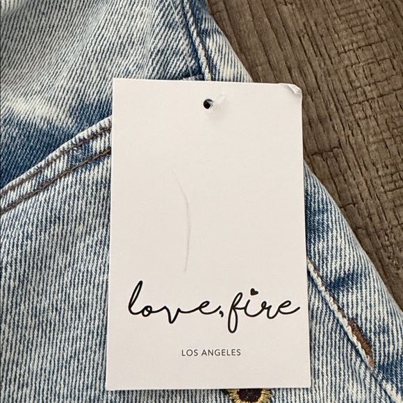 love, Fire Distressed Light Blue Jeans with Embroidered sunflowers - Picture 3 of 12